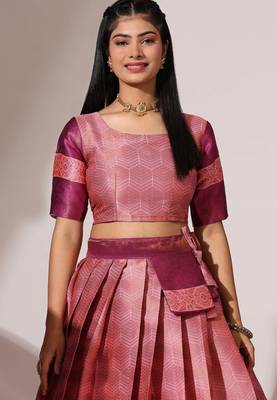Beautiful South Indian Style Semi-Stitched Half Saree with Blouse and Banarasi Dupatta for Women 4
