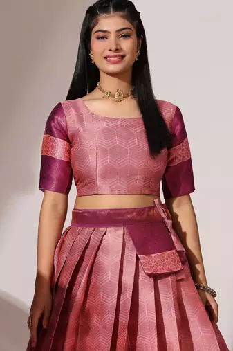 Beautiful South Indian Style Semi-Stitched Half Saree with Blouse and Banarasi Dupatta for Women