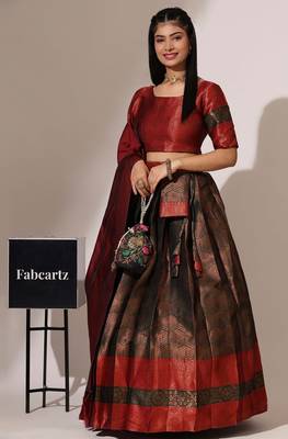 Beautiful South Indian Style ed Half Saree with Blouse and Banarasi Dupatta for Women 1