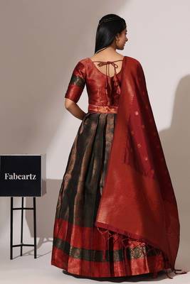 Beautiful South Indian Style ed Half Saree with Blouse and Banarasi Dupatta for Women 3