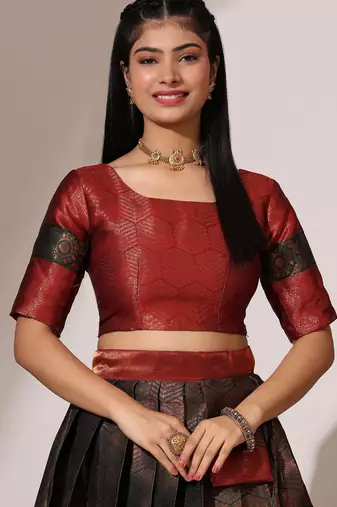 Beautiful South Indian Style Semi-Stitched Half Saree with Blouse and Banarasi Dupatta for Women