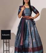 Beautiful South Indian Style Semi-Stitched Half Saree with Blouse and Banarasi Dupatta for Women