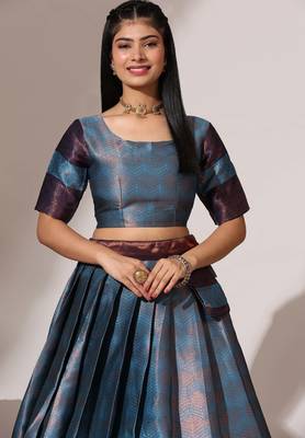 Beautiful South Indian Style Semi-Stitched Half Saree with Blouse and Banarasi Dupatta for Women 4