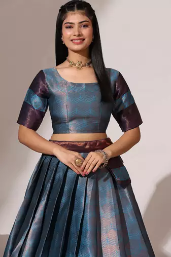 Beautiful South Indian Style Semi-Stitched Half Saree with Blouse and Banarasi Dupatta for Women