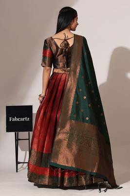 Beautiful South Indian Style ed Half Saree with Blouse and Banarasi Dupatta for Women 3