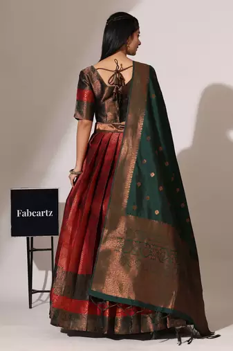 Beautiful South Indian Style Semi-Stitched Half Saree with Blouse and Banarasi Dupatta for Women