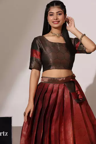 Beautiful South Indian Style Semi-Stitched Half Saree with Blouse and Banarasi Dupatta for Women