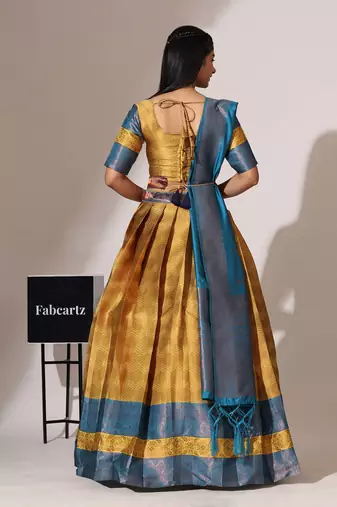 Beautiful South Indian Style Semi-Stitched Half Saree with Blouse and Banarasi Dupatta for Women