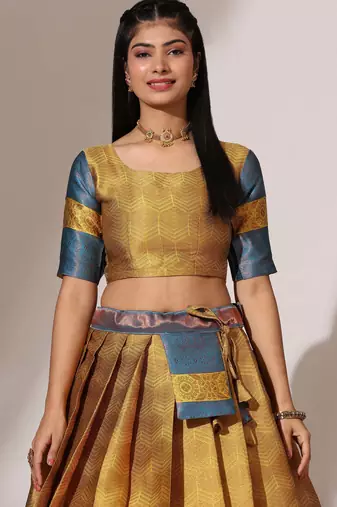 Beautiful South Indian Style Semi-Stitched Half Saree with Blouse and Banarasi Dupatta for Women