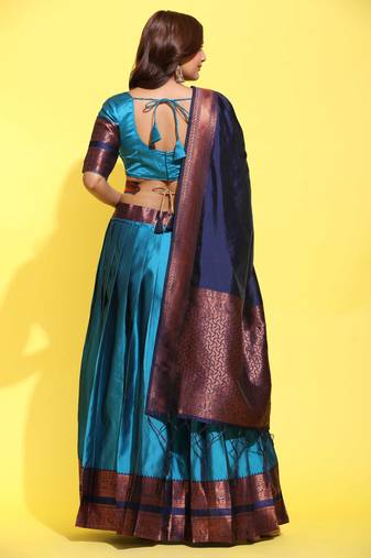 Beautiful South Indian Style Semi-Stitched Half Saree with Blouse and Banarasi Dupatta for Women
