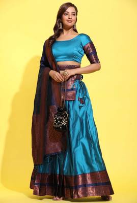 Beautiful South Indian Style ed Half Saree with Blouse and Banarasi Dupatta for Women 2