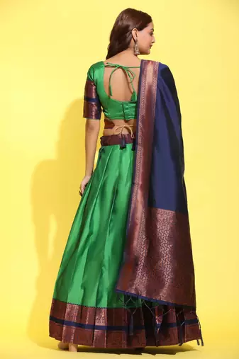 Beautiful South Indian Style Semi-Stitched Half Saree with Blouse and Banarasi Dupatta for Women