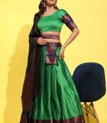 Beautiful South Indian Style Semi-Stitched Half Saree with Blouse and Banarasi Dupatta for Women