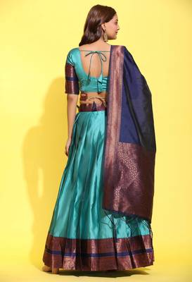 Beautiful South Indian Style ed Half Saree with Blouse and Banarasi Dupatta for Women 2