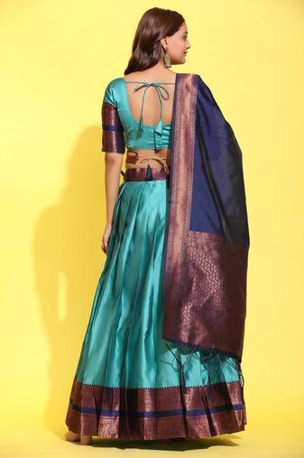 Beautiful South Indian Style Semi-Stitched Half Saree with Blouse and Banarasi Dupatta for Women