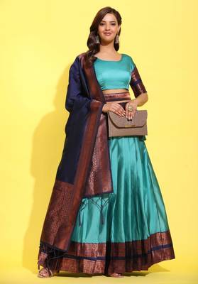Beautiful South Indian Style ed Half Saree with Blouse and Banarasi Dupatta for Women 1