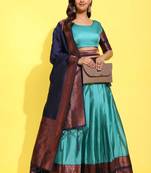 Beautiful South Indian Style Semi-Stitched Half Saree with Blouse and Banarasi Dupatta for Women