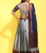 Beautiful South Indian Style Semi-Stitched Half Saree with Blouse and Banarasi Dupatta for Women