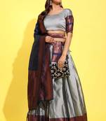 Beautiful South Indian Style Semi-Stitched Half Saree with Blouse and Banarasi Dupatta for Women