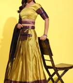 Beautiful South Indian Style Semi-Stitched Half Saree with Blouse and Banarasi Dupatta for Women