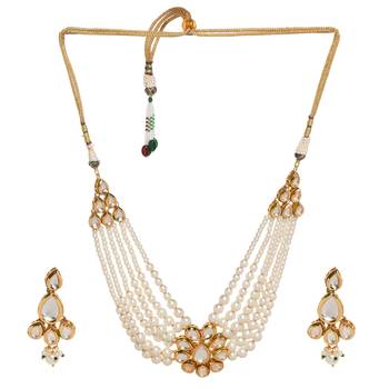 Handcrafted kundan pearl choker necklace set with earrings 1