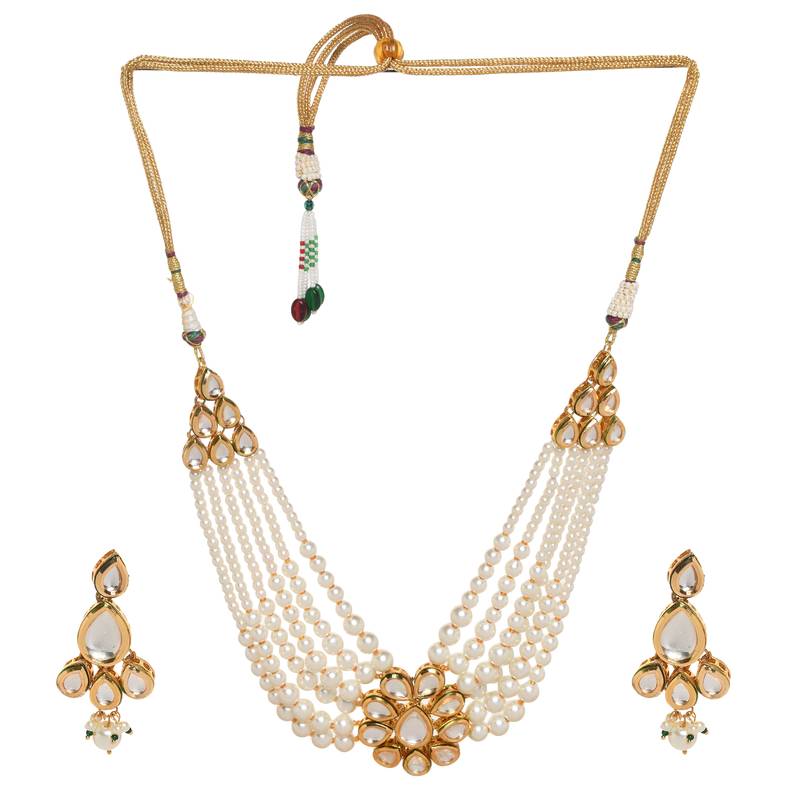 Handcrafted kundan pearl choker necklace set with earrings