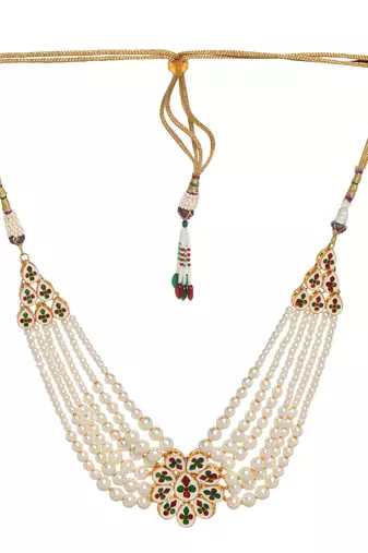 Handcrafted kundan pearl choker necklace set with earrings