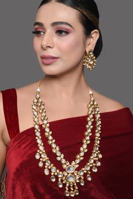 Handcrafted double layer kundan necklace with statement earrings 1