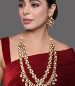Handcrafted double layer kundan necklace with statement earrings