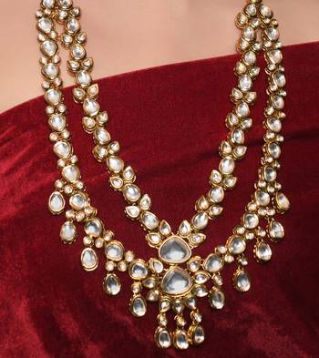 Handcrafted double layer kundan necklace with statement earrings 4