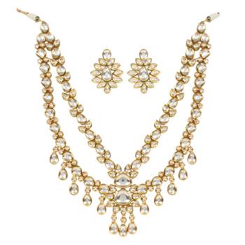 Handcrafted double layer kundan necklace with statement earrings 5
