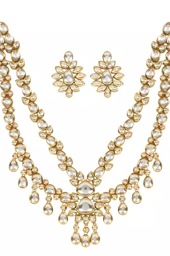 Handcrafted double layer kundan necklace with statement earrings
