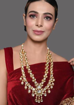 Gold plated long  kundan statement necklace 1