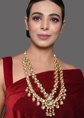 Gold plated long  kundan statement necklace 2