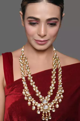 Gold plated long  kundan statement necklace