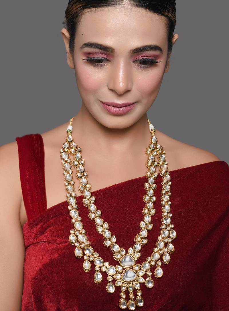 Gold plated long  kundan statement necklace