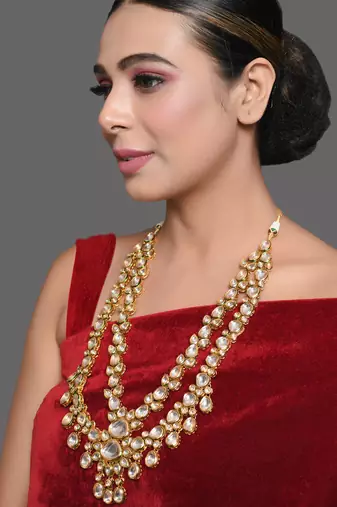 Gold plated long  kundan statement necklace