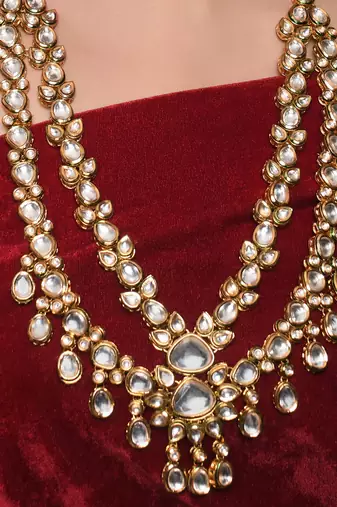 Gold plated long  kundan statement necklace