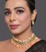 Kundan necklace set with pearls and peach drops