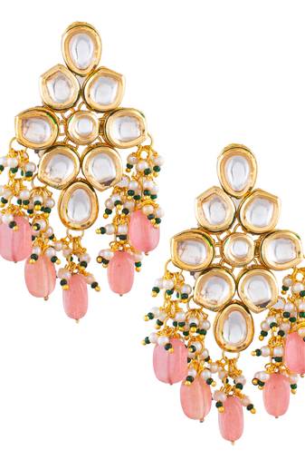Handcrafted kundan & peach beaded statement earrings