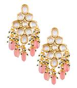Handcrafted kundan & peach beaded statement earrings