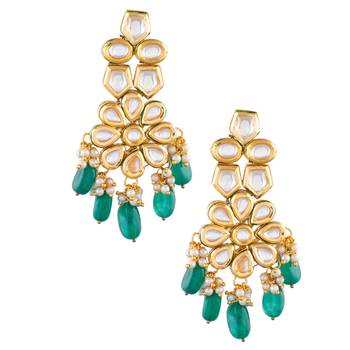 kundan earrings with green beads & meenakari back 1