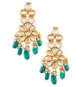 kundan earrings with green beads & meenakari back