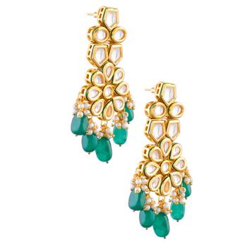 kundan earrings with green beads & meenakari back 2