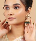 Kundan jhumka earrings with green beads & pearl