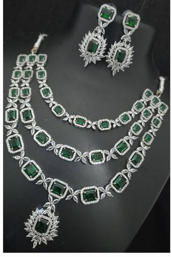 Premium quality aaa cz stones silver plated jewellery set