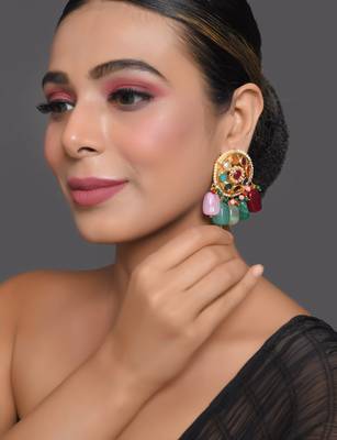 Gold-toned navratna kundan earrings 1