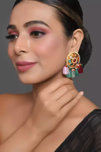 Gold-toned navratna kundan earrings