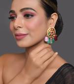 Gold-toned navratna kundan earrings
