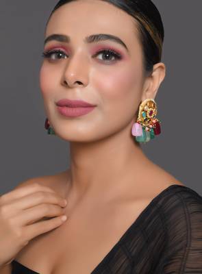 Gold-toned navratna kundan earrings 2
